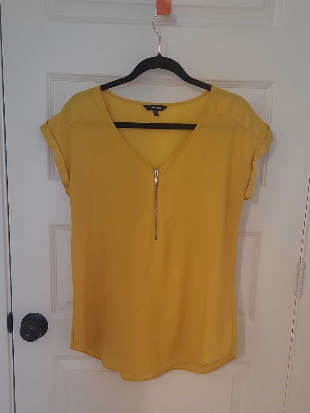Express Yellow V-Neck Zip Front Blouse